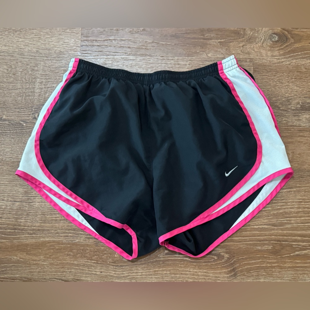 Nike Dri-Fit Brief-Lined Running Shorts Size M Black Pink and White